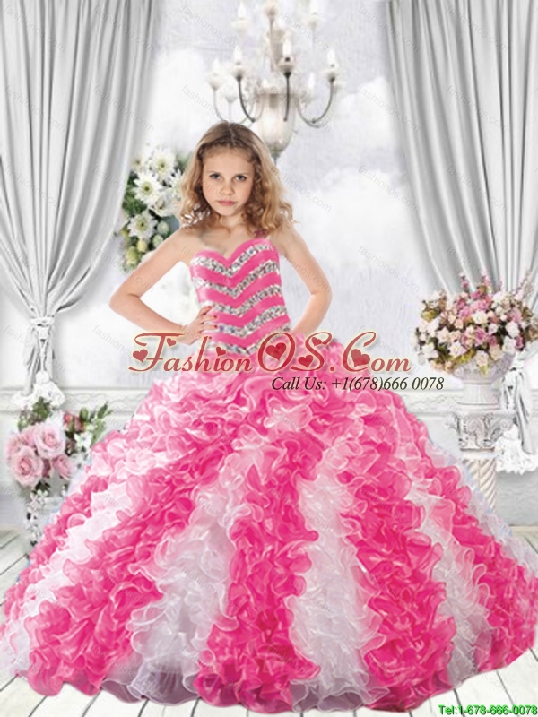 2016 Winter New Style Sweetheart Multi-color Little Girl Pageant Dress with Beading and Ruffles