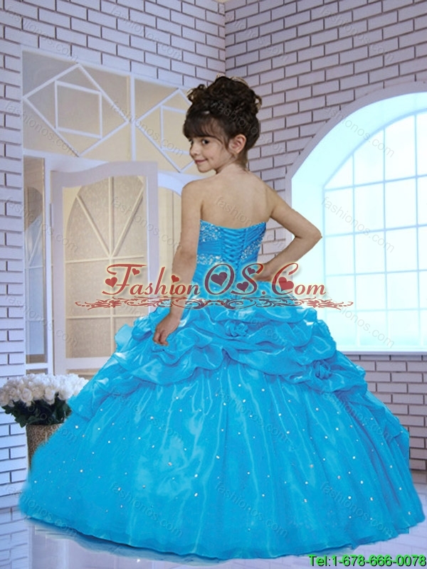 Fashionable 2016 Fall Sweetheart Blue Little Girl Pageant Dress with Beading and Pick-ups