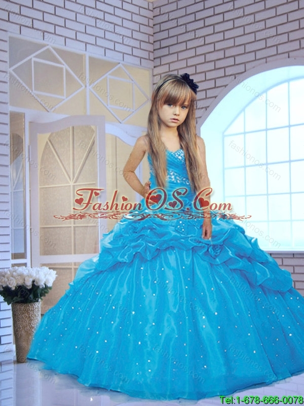 Fashionable 2016 Fall Sweetheart Blue Little Girl Pageant Dress with Beading and Pick-ups