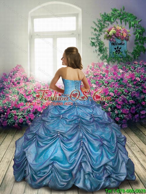 New Style 2016 Summer Blue Little Girl Pageant Dress with Beading and Pick-ups