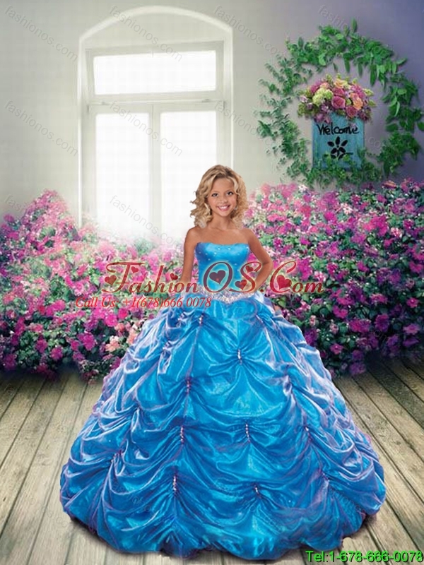 New Style 2016 Summer Blue Little Girl Pageant Dress with Beading and Pick-ups