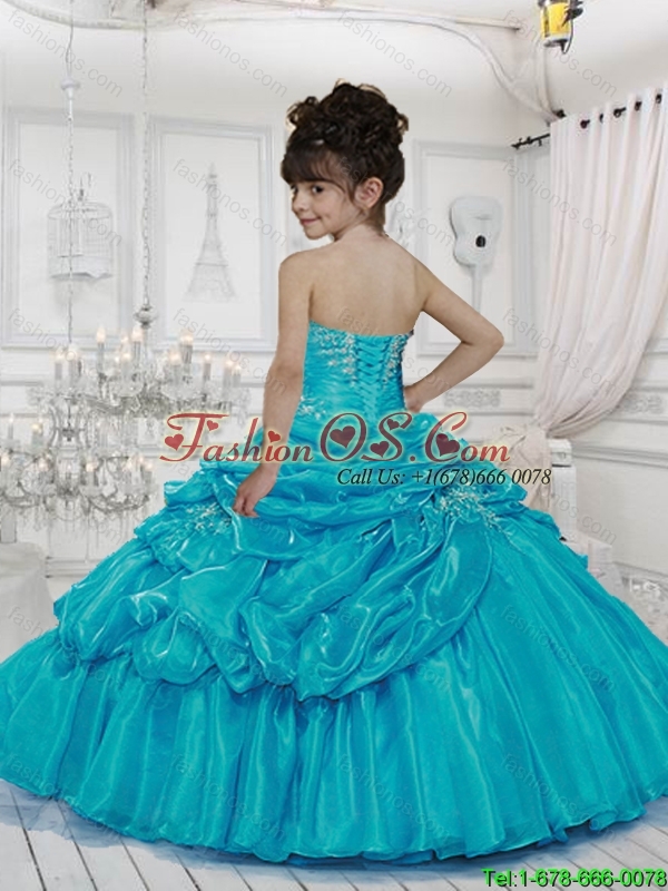 Pretty 2016 Summer Blue Little Girl Pageant Dress with Appliques and Pick-ups