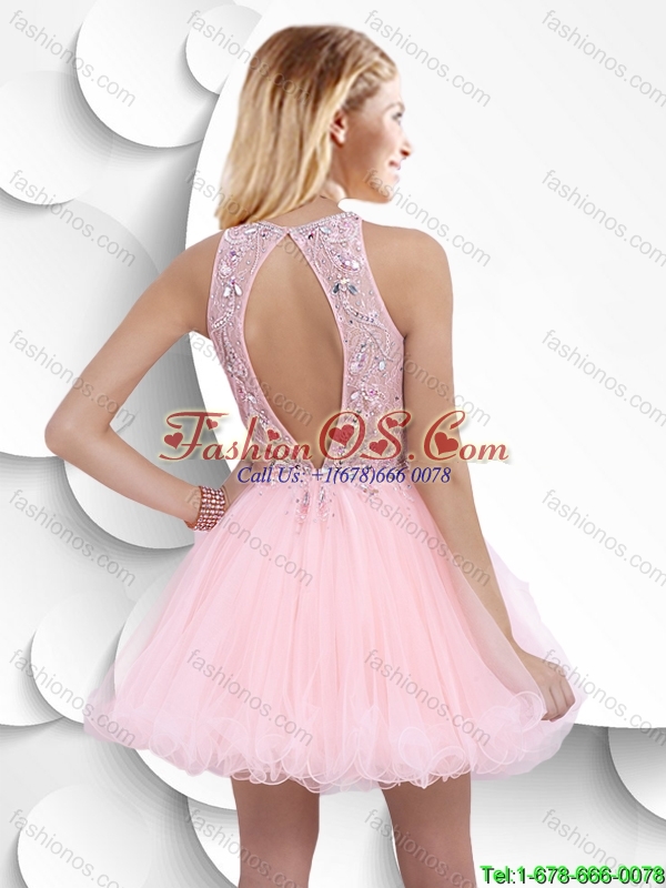 Hot Sale Fashionable High Neck Open Back Prom Dresses with Beading