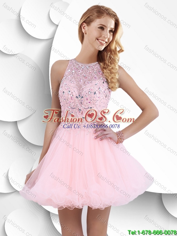 Hot Sale Fashionable High Neck Open Back Prom Dresses with Beading