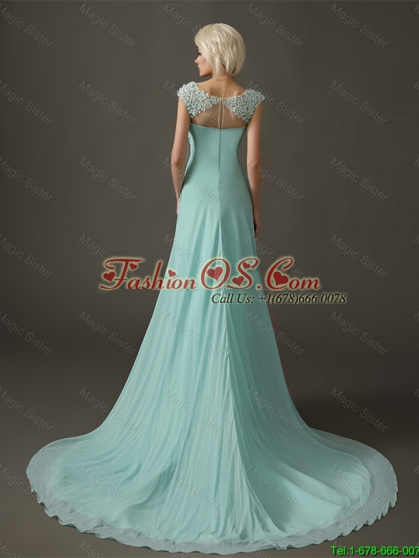 Gorgeous Cap Sleeves Prom Dresses with Beading and Appliques