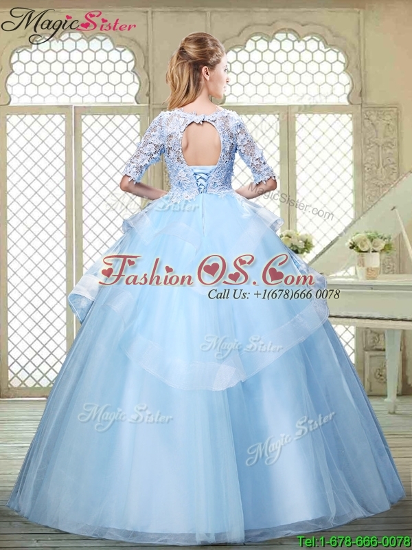 2016 Spring Hot Sale Half Sleeves Scoop Quinceanera Dresses with Lace