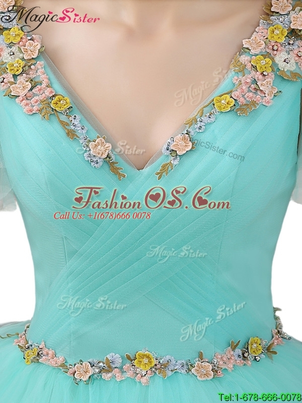 Exquisite V Neck Mint Quinceanera Dresses with Appliques