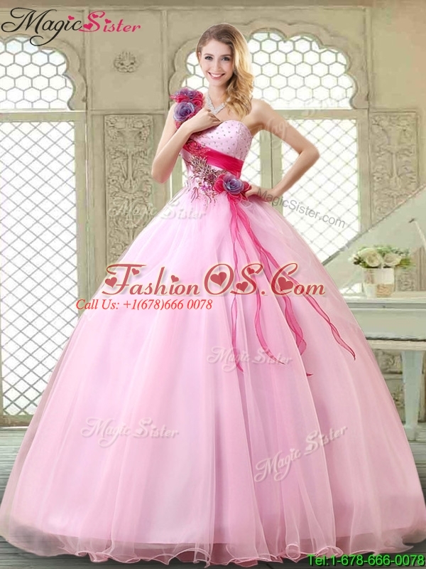 2016 Spring New Arrivals Beading Quinceanera Gowns with One Shoulder