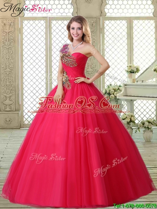 Elegant One Shoulder Beading Quinceanera Gowns with Appliques