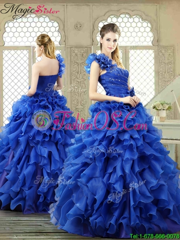 New Arrivals One Shoulder Ruffles Quinceanera Gowns for 2016 Spring