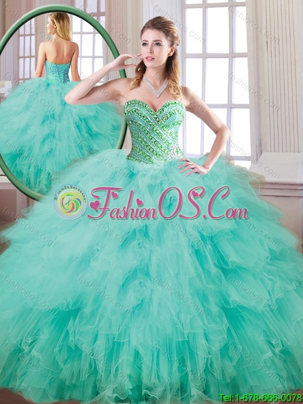2016 Popular Ball Gown Quinceanera Dresses with Beading and Ruffles