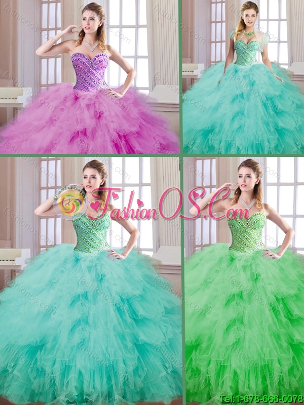2016 Popular Ball Gown Quinceanera Dresses with Beading and Ruffles