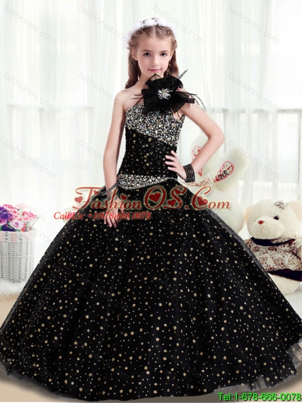 Popular One Shoulder New Style Little Girl Pageant Dresses with Pattern and Beading for 2016