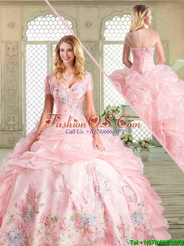 2016 Perfect Sweetheart Quinceanera Gowns  with Appliques and Pick Ups