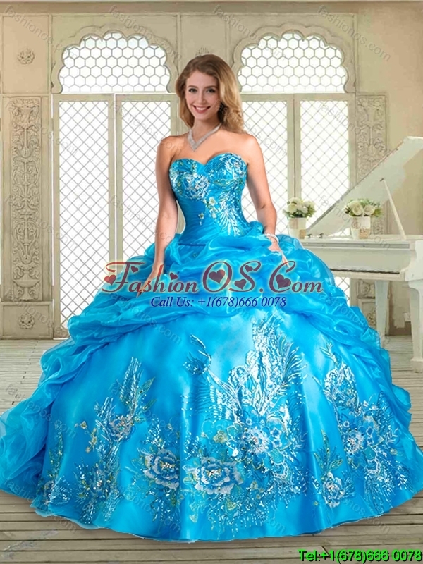 2016 Perfect Sweetheart Quinceanera Gowns  with Appliques and Pick Ups