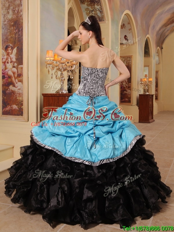 Cute Ruffles Strapless Quinceanera Gowns in Blue and Black
