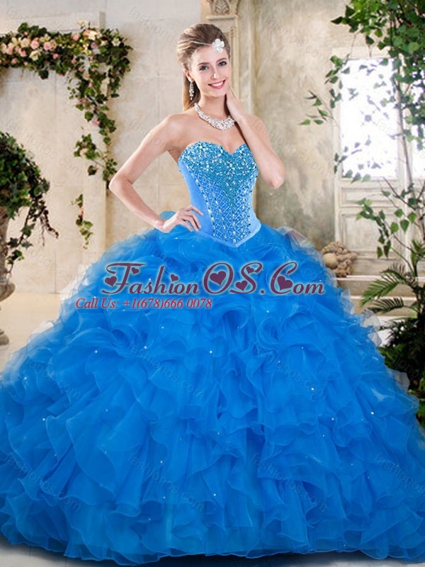 2016 Popular Beading and Ruffles Quinceanera Dresses in Blue