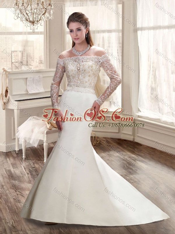 2016 Gorgeous Off the Shoulder Wedding Dresses with Court Train
