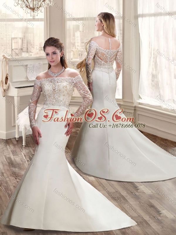2016 Gorgeous Off the Shoulder Wedding Dresses with Court Train