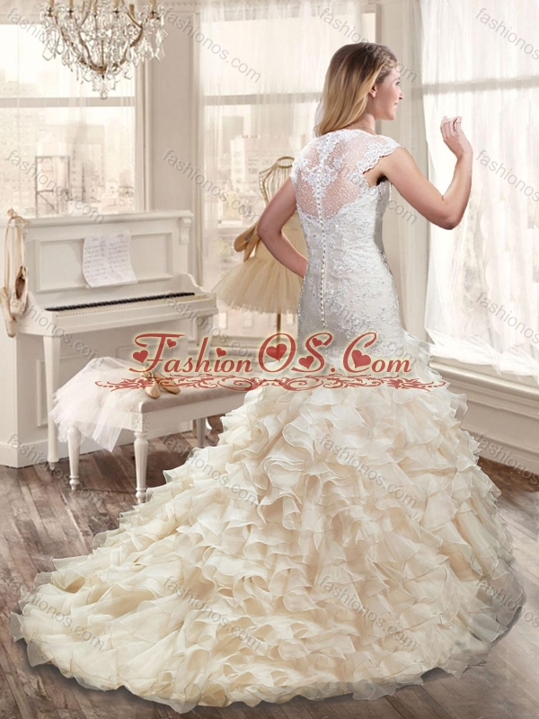 2016 New Ruffles Straps Wedding Dresses with Cap Sleeves