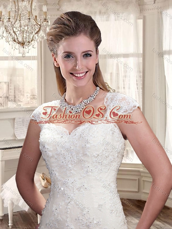 2016 New Ruffles Straps Wedding Dresses with Cap Sleeves
