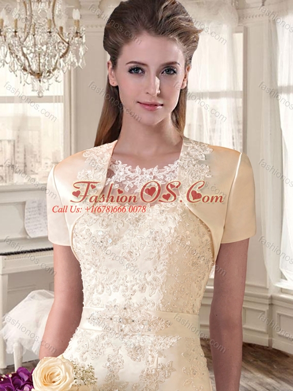 Beautiful Scoop Champagne Wedding Dresses with Appliques 2016