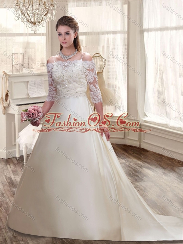 Exclusive A Line Off the Shoulder Wedding Dresses with Half Sleeves