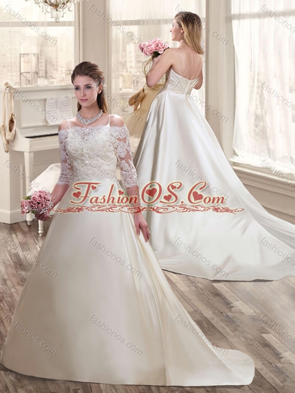 Exclusive A Line Off the Shoulder Wedding Dresses with Half Sleeves
