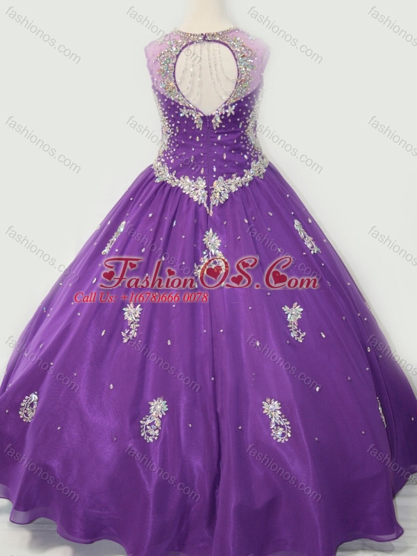 Cheap Ball Gown V Neck Organza Beaded and Applique Mini Quinceanera Dress in Purple