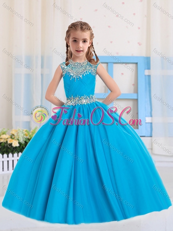 Pretty Ball Gowns Scoop Beading Baby Blue and Baby Pink Short Sleeves Little Girl Pageant Dress