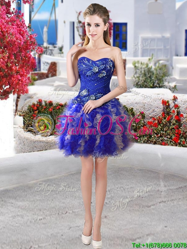 Elegant Royal Blue and Champagne Detachable Sweet 16 Dresses with Appliques and Ruffles