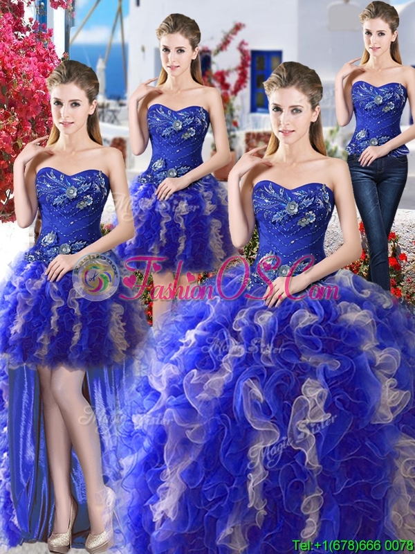 Elegant Royal Blue and Champagne Detachable Sweet 16 Dresses with Appliques and Ruffles