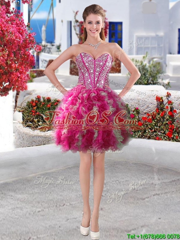 Gorgeous Hot Pink and White Detachable Quinceanera Dresses with Beading and Ruffles