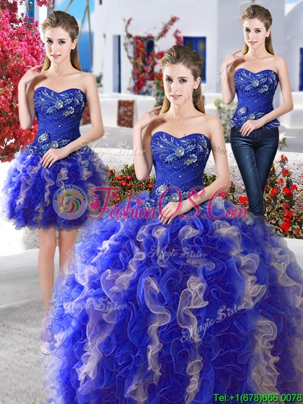 Hot Sale Really Puffy Organza Detachable Sweet 16 Dresses with Appliques and Ruffles