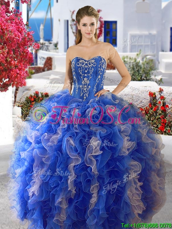 Best Applique and Ruffled Detachable Quinceanera Dresses in Royal Blue and Champagne