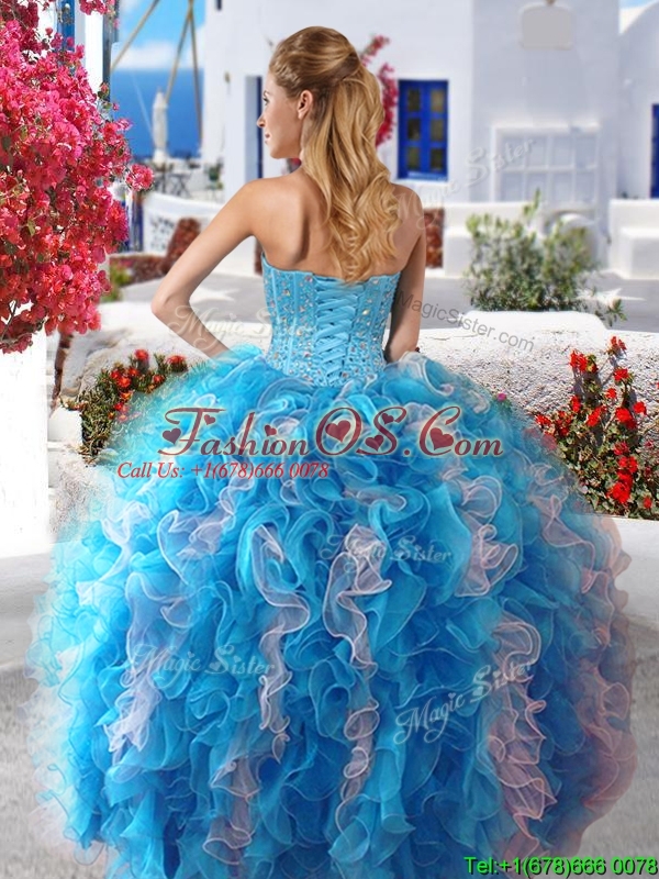 Exquisite Baby Blue and White Detachable Sweet 16 Dresses with Beading and Ruffles