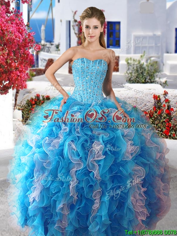 Romantic Beaded and Ruffled Detachable Quinceanera Dresses in Organza