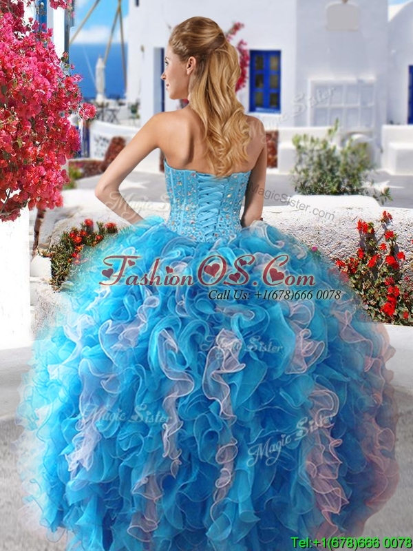 Romantic Beaded and Ruffled Detachable Quinceanera Dresses in Organza