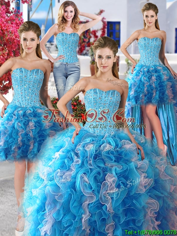 Romantic Beaded and Ruffled Detachable Quinceanera Dresses in Organza