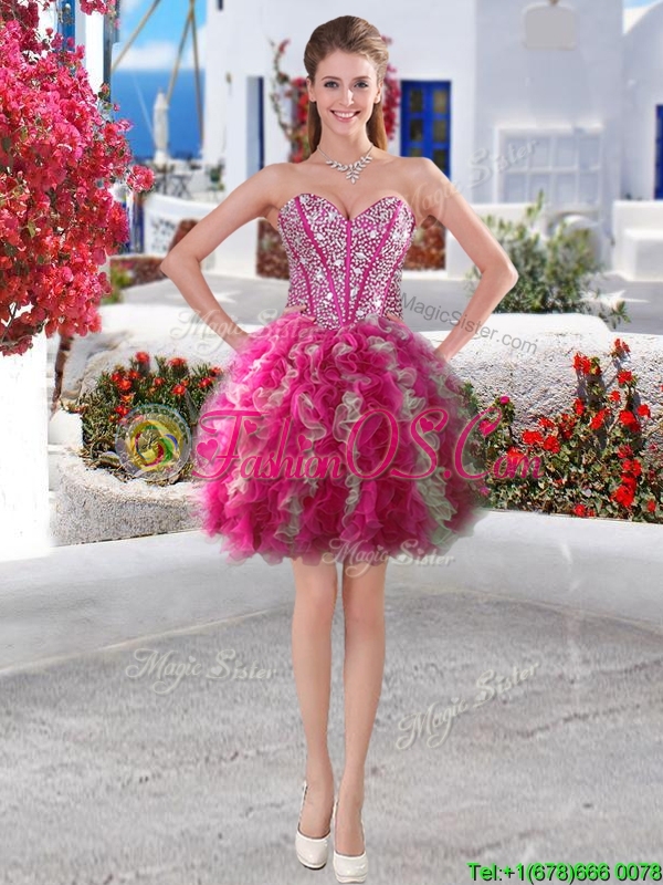 Wonderful Big Puffy Beaded and Ruffled Detachable Quinceanera Dresses in Organza
