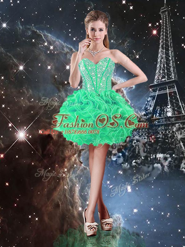 Beading and Ruffles Vestidos de Quinceanera Green Lace Up Sleeveless Floor Length