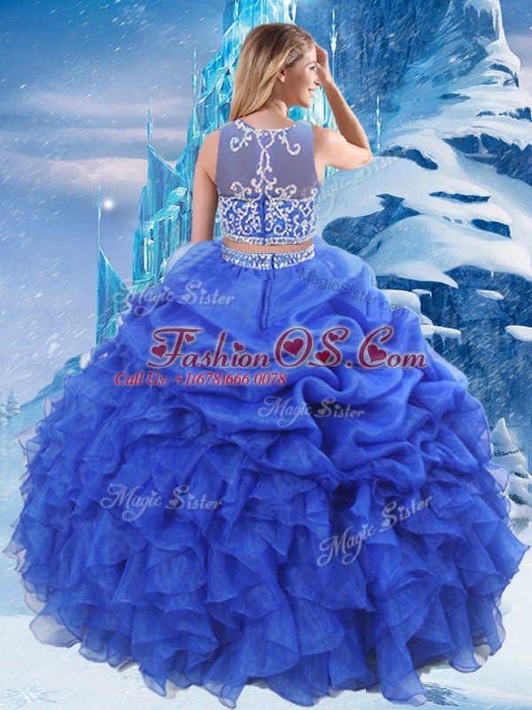 Royal Blue Scoop Neckline Beading and Ruffles and Pick Ups Sweet 16 Quinceanera Dress Sleeveless Zipper