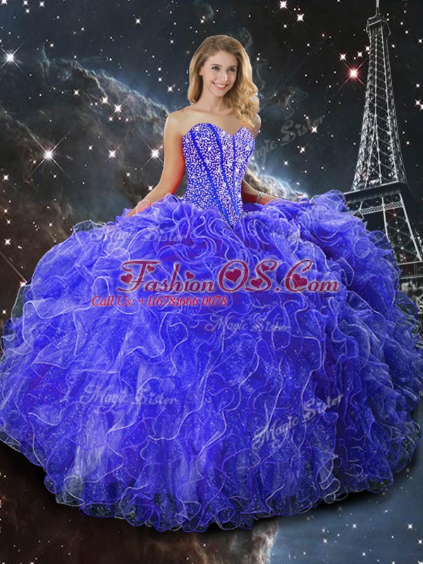 Sweetheart Sleeveless Organza Quinceanera Gown Beading and Ruffles Lace Up