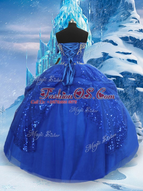 Super Royal Blue Sweetheart Neckline Beading and Pick Ups Quinceanera Gowns Sleeveless Lace Up