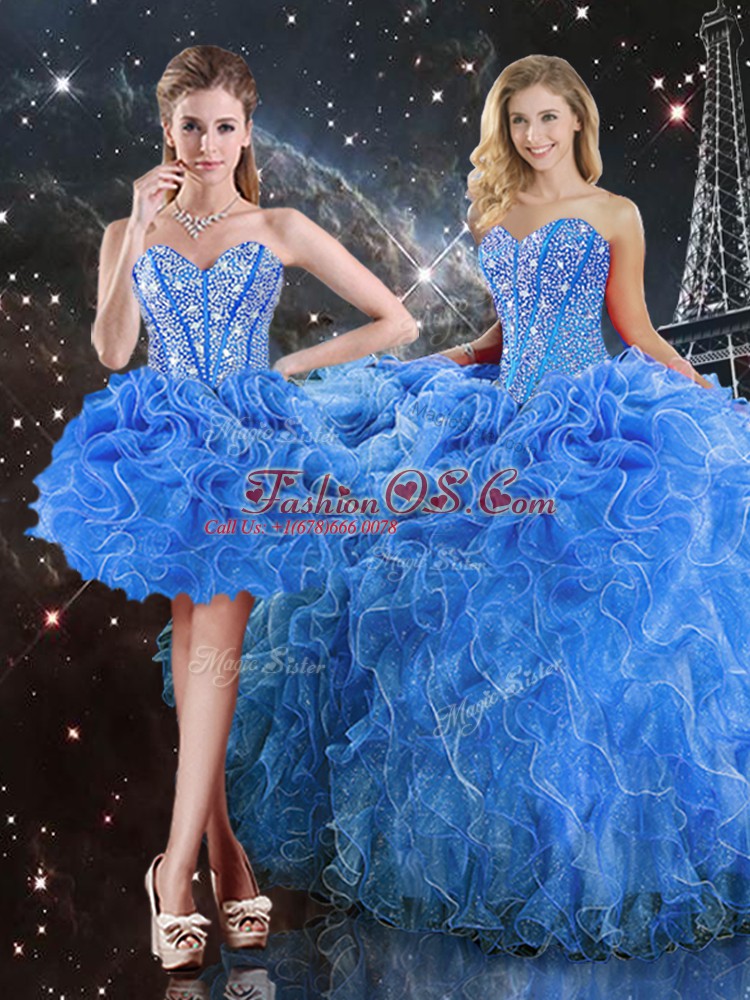 Organza Sleeveless Floor Length Quinceanera Gown and Beading and Ruffles