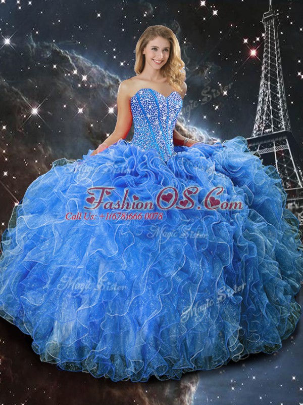Organza Sleeveless Floor Length Quinceanera Gown and Beading and Ruffles