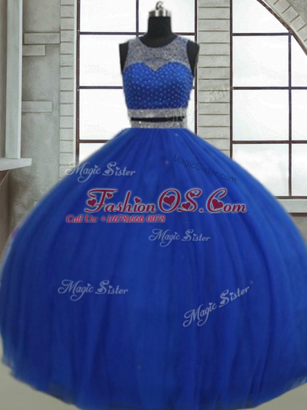 Scoop Sleeveless Tulle 15th Birthday Dress Beading and Sequins Clasp Handle