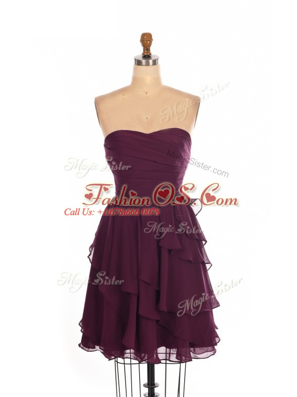 Burgundy Sleeveless Chiffon Zipper Dama Dress for Quinceanera for Prom and Party and Wedding Party