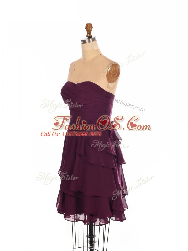 Burgundy Sleeveless Chiffon Zipper Dama Dress for Quinceanera for Prom and Party and Wedding Party