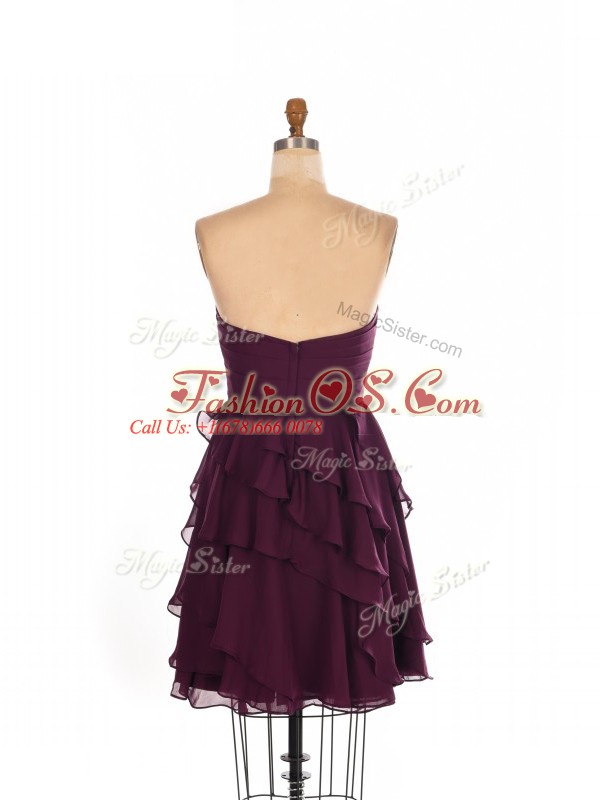 Burgundy Sleeveless Chiffon Zipper Dama Dress for Quinceanera for Prom and Party and Wedding Party
